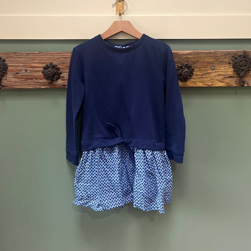Vineyard Vines Girls Navy Heart Print Mixed Media Sweatshirt Dress Size S 7-8